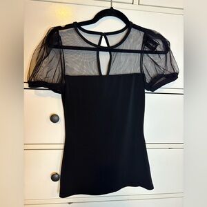 Express Black Top with Sheer Mesh Sleeves